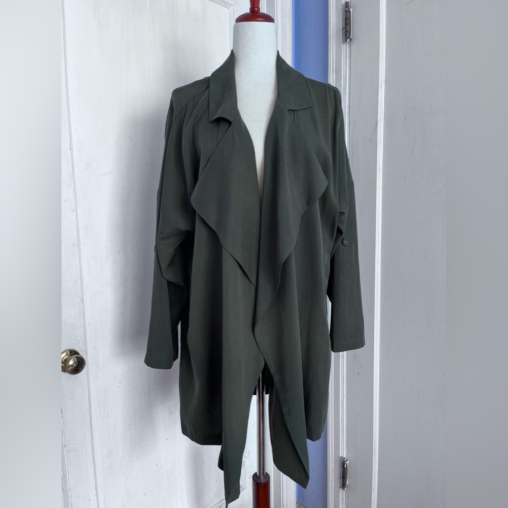 Naked Zebra khaki green waterfall open front lightweight coat.